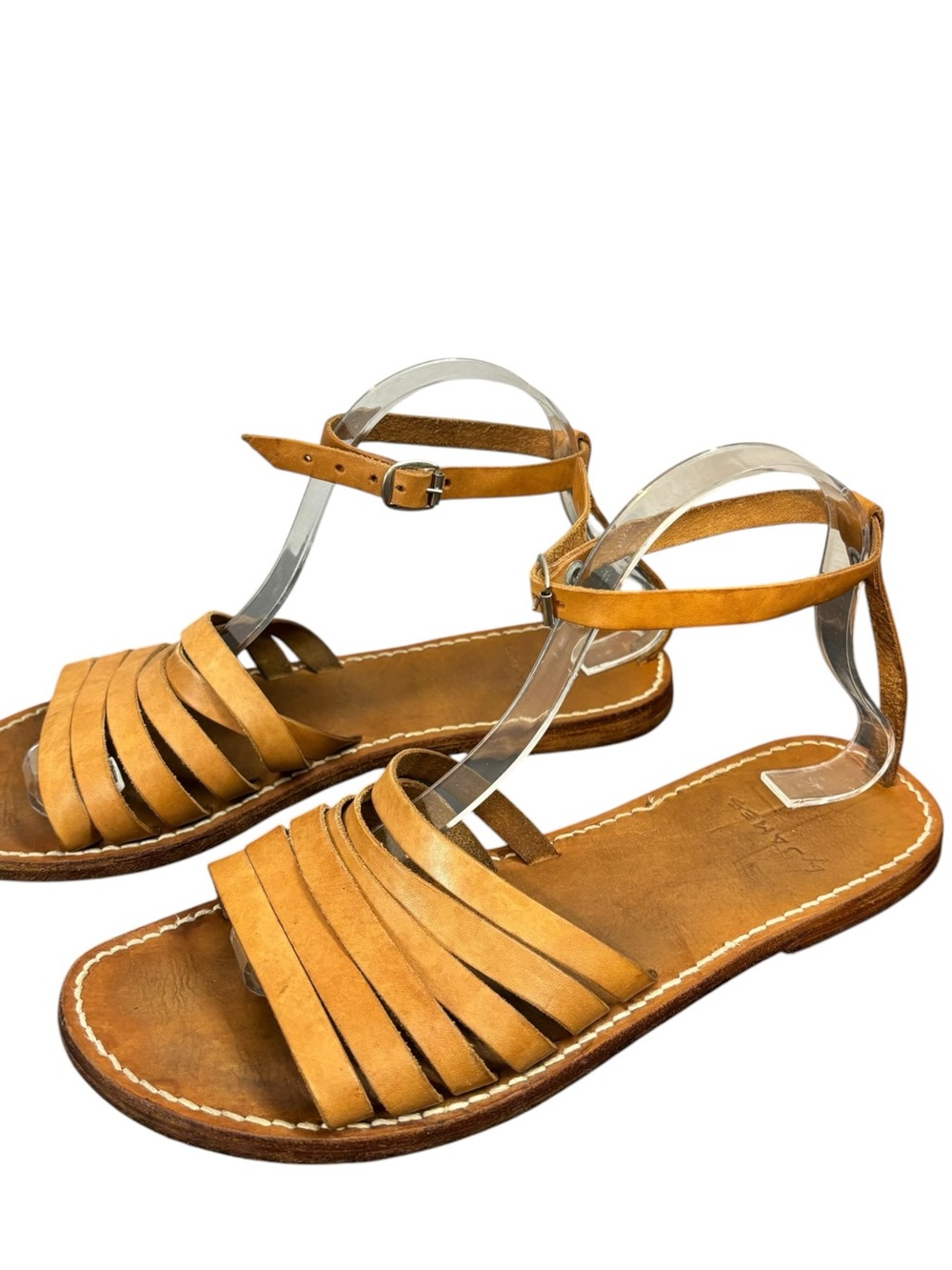 By James Women's Leather Strappy Flat Sandals Ankle Strap size 9.